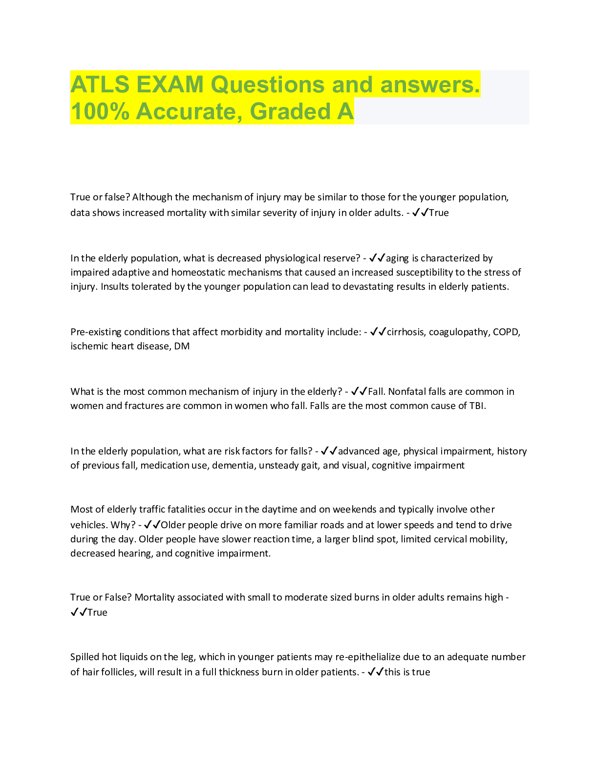 Preview image for ATLS EXAM Questions and answers.  100% Accurate, Graded A